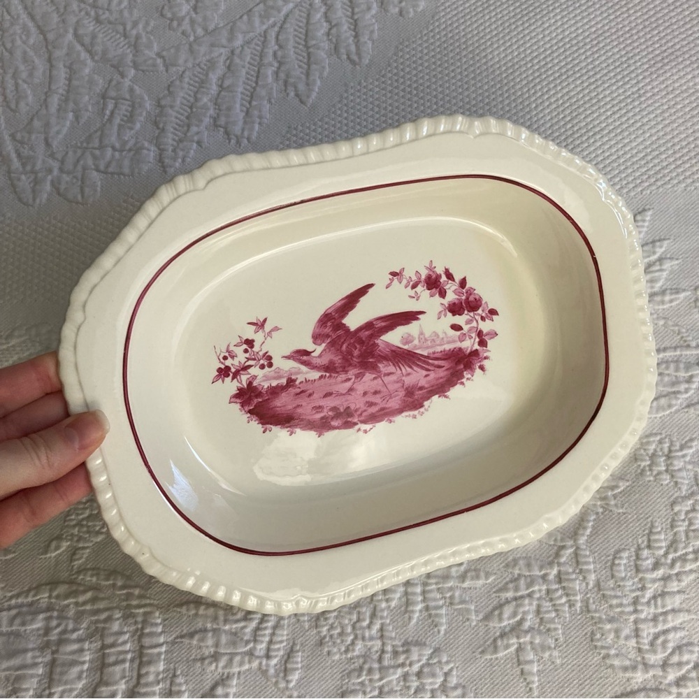Spode vintage serving bowl red pheasant bird transfer ware